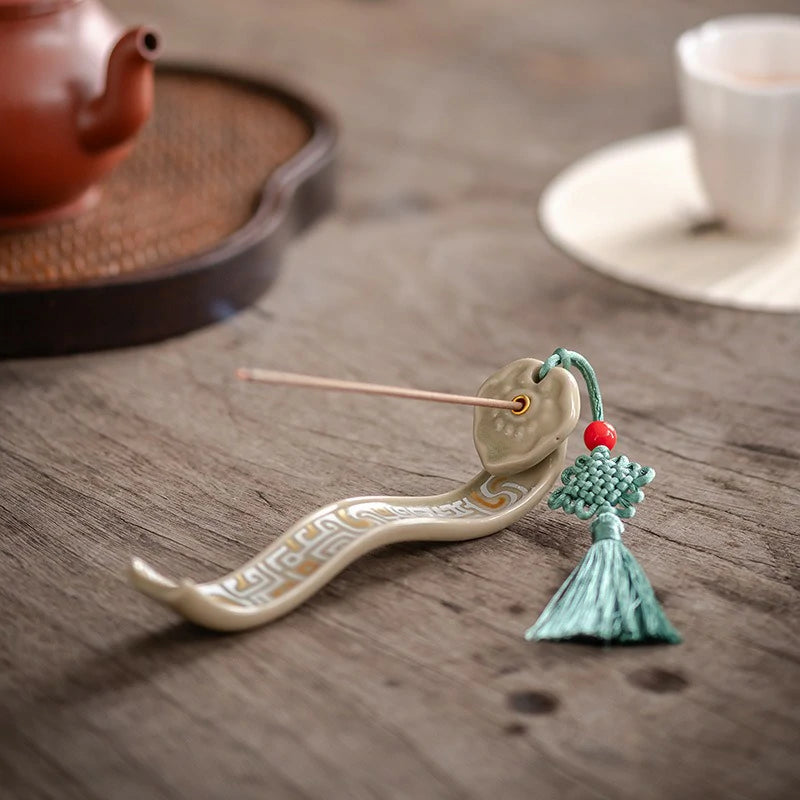 Artisan Glazed Ceramic Incense Holder | Ruyi Pattern Stick Incense Burner for Altar, Meditation & Zen | Zenith Censer (Multiple Colors)