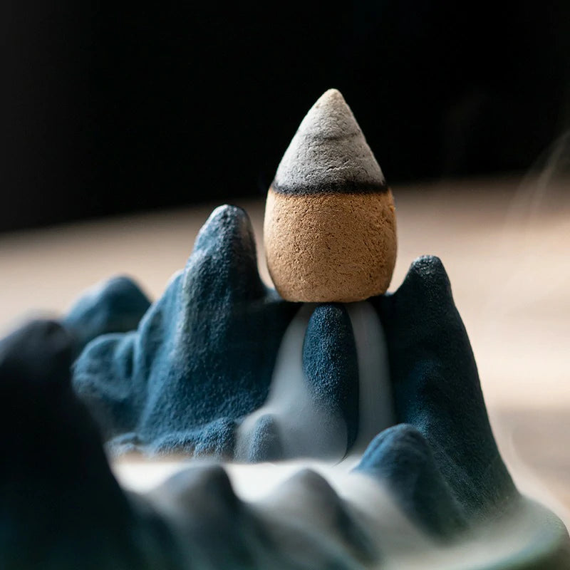 “A Thousand Li of Rivers and Mountains” Ceramic Incense Burner | Backflow & Stick Incense Holder | New Chinese Style Zen Decor for Home & Tea Table