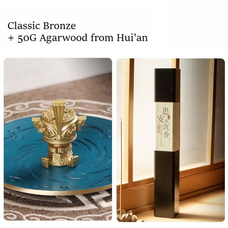 Sanxingdui Bronze Figure Incense Burner | Ancestral-Inspired Standing Incense Holder with Premium Incense | Zenith Censer