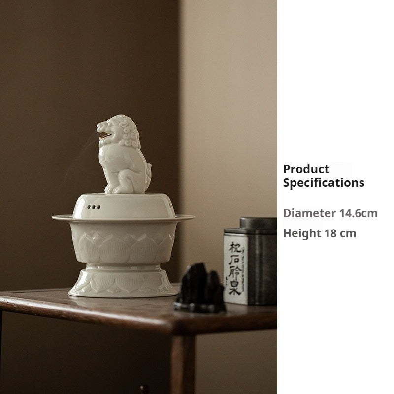 Artisan Ding Kiln Ceramic Lion Incense Burner | Large Censer for Meditation, Altar & Tea Ceremony | Zenith Censer