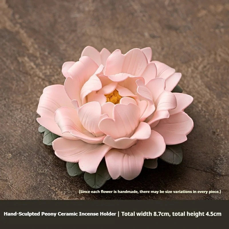 Hand-Sculpted Peony Ceramic Incense Holder | 3D Floral Art Piece for Home & Tea Room | Zenith Censer