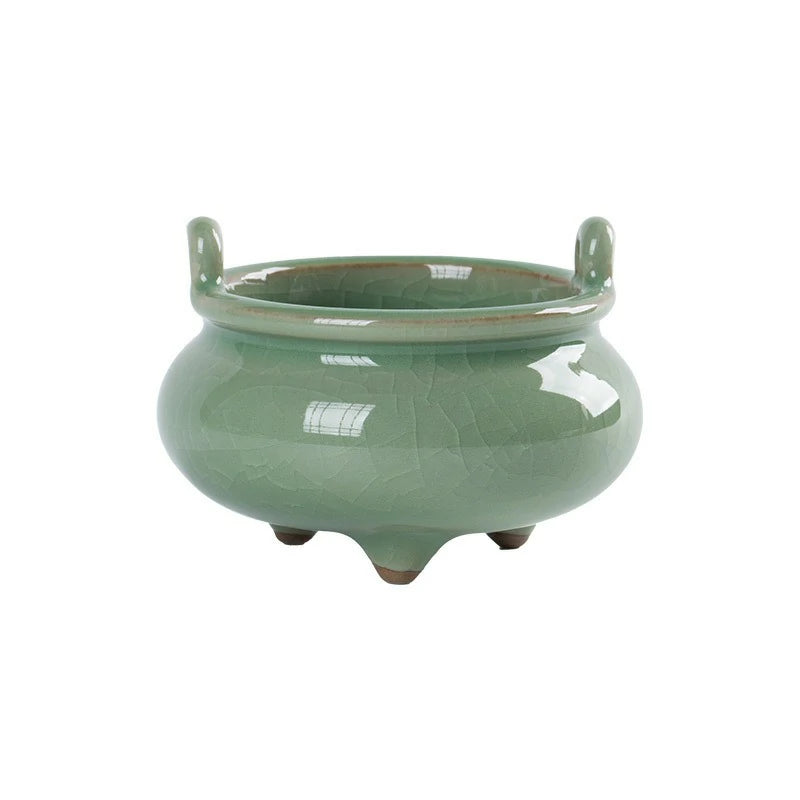 Handmade Longquan Celadon Incense Burner | Ge Ware Crackle Glaze Ceramic | Tea Incense & Altar Tool
