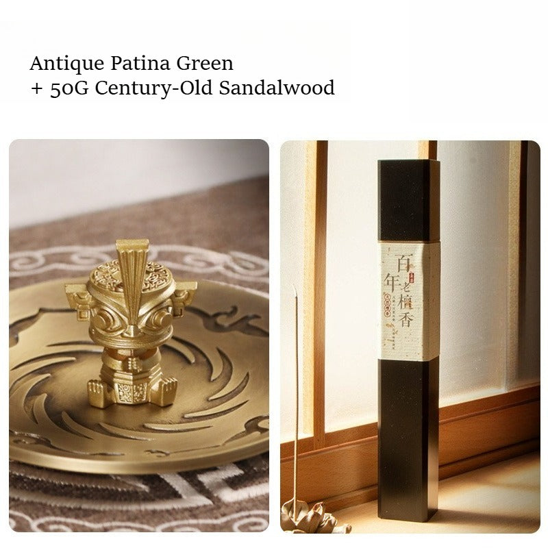 Sanxingdui Bronze Figure Incense Burner | Ancestral-Inspired Standing Incense Holder with Premium Incense | Zenith Censer