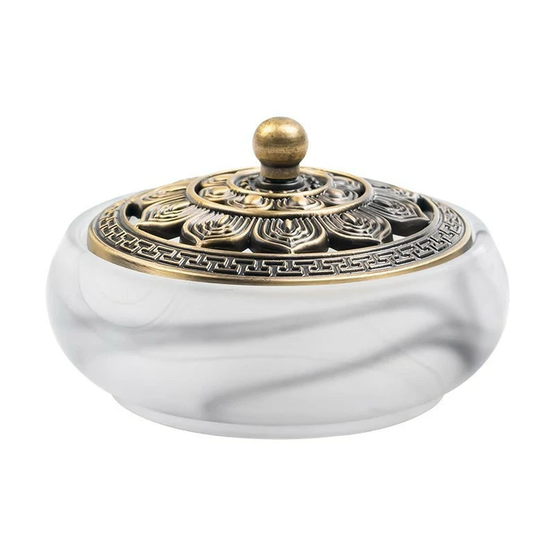 Hand-Blown Glass Incense Burner with Ink Wash Pattern | Coil & Powder Incense Holder for Meditation, Tea Ceremony | Zenith Censer