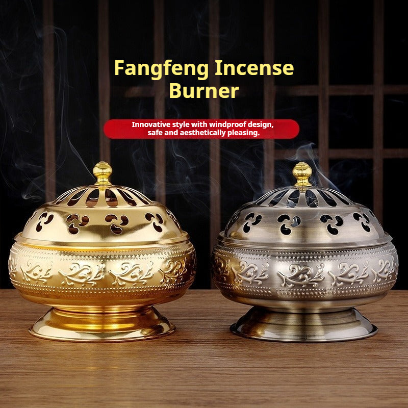 24-Hour Coil Incense Holder ‘Eternal Guardian’ | Alloy Stand for Continuous Fragrance | Gold/Antique Bronze | Zenith Censer