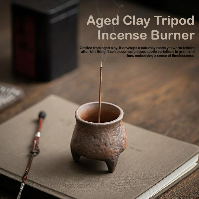 Aged Clay Tripod Incense Burner, Small | Vintage Incense Holder for Tea Ceremony & Meditation | Hand-Finished Ceramic | Zenith Censer