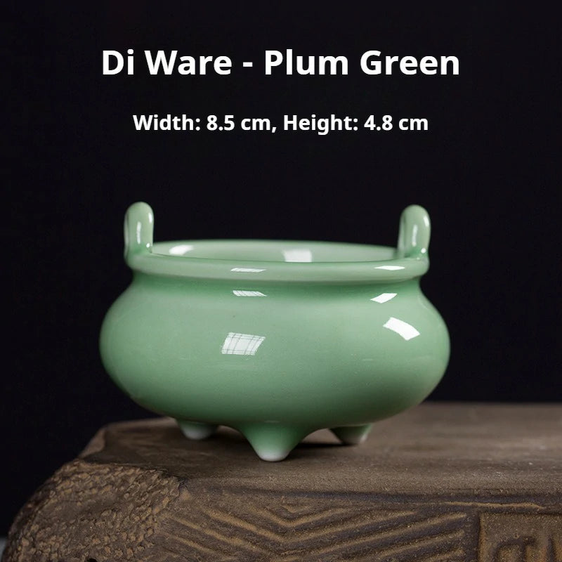 Handmade Longquan Celadon Incense Burner | Ge Ware Crackle Glaze Ceramic | Tea Incense & Altar Tool