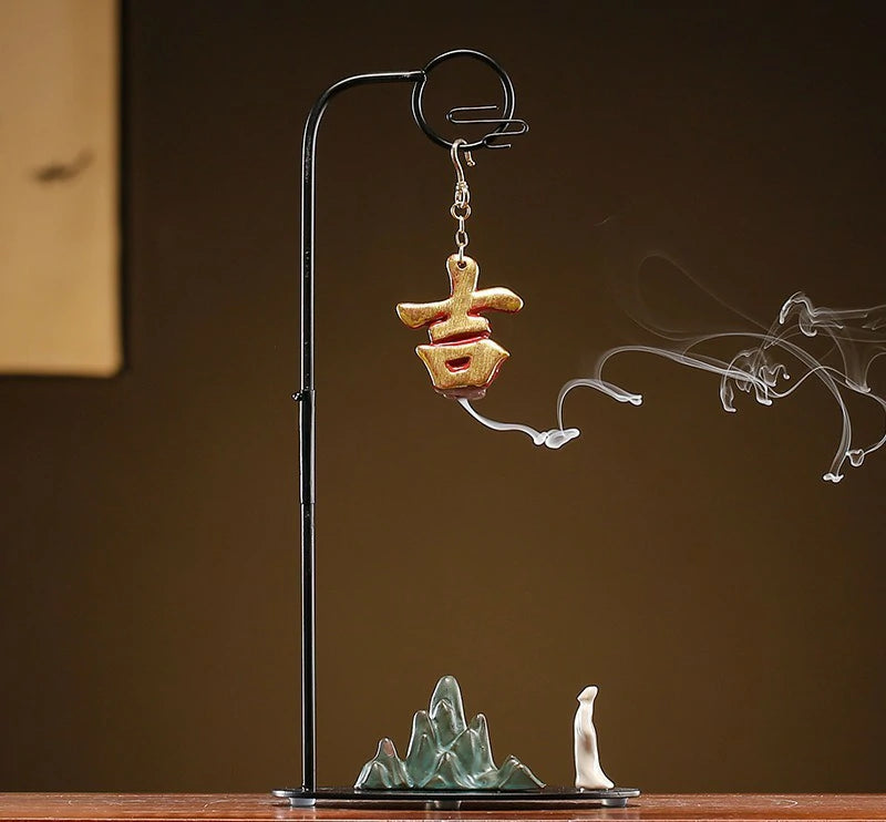 Chinese Reverse-Flow Incense Burner Set | Waterfall Smoke Ceremony with Auspicious Designs | Includes Cones | Zenith Censer