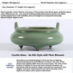 Ceremonial Double-Handled Tripod Censer | Crackle Glaze & Plain Ceramic Altar Incense Burner for Buddha/Meditation | Zenith Censer