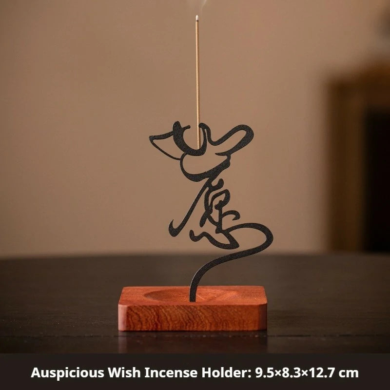 Upside-Down Incense Holder & Stand Set | Includes Auspicious Wish/Serene Will Metal Base + Curated Incense (Sandalwood, etc.) | Zenith Censer