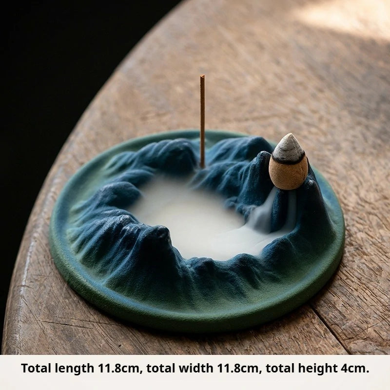 “A Thousand Li of Rivers and Mountains” Ceramic Incense Burner | Backflow & Stick Incense Holder | New Chinese Style Zen Decor for Home & Tea Table