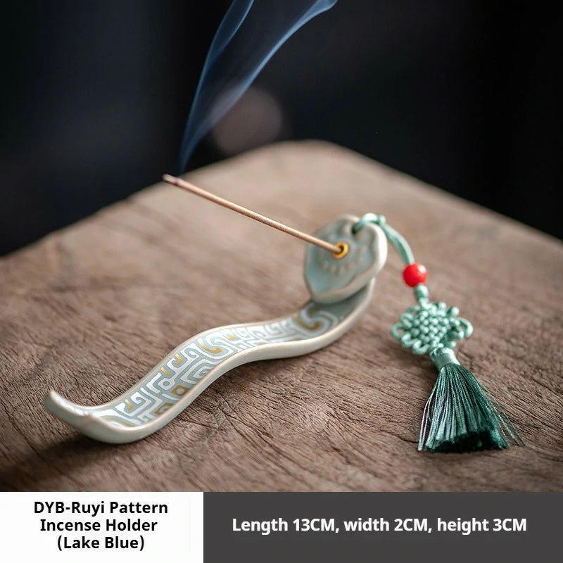 Artisan Glazed Ceramic Incense Holder | Ruyi Pattern Stick Incense Burner for Altar, Meditation & Zen | Zenith Censer (Multiple Colors)