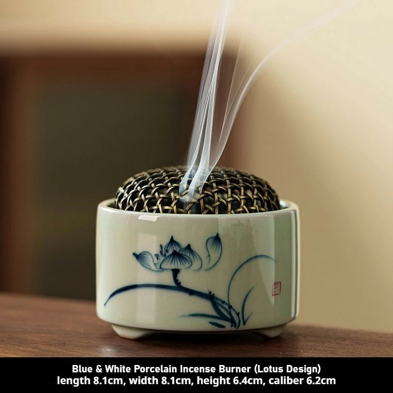Hand-Painted Blue & White Porcelain Incense Burner | Chinese Landscape Ceramic Censer | Multiple Auspicious Designs | Zenith Censer