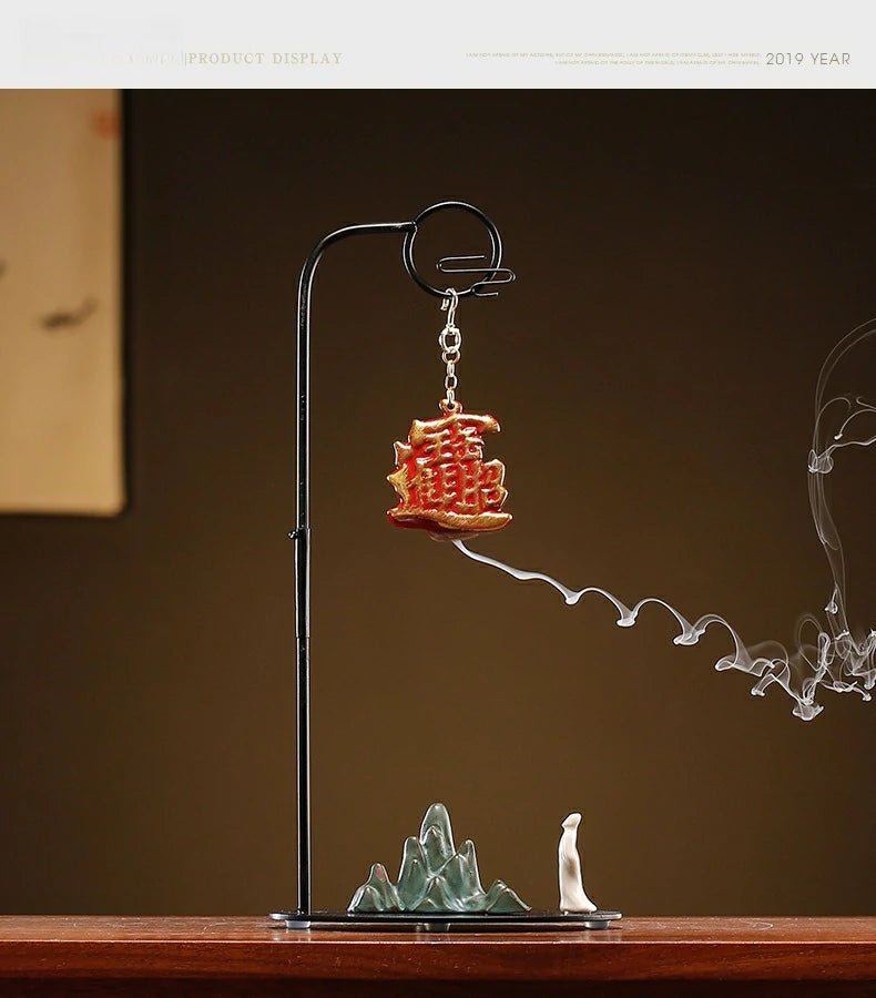 Chinese Reverse-Flow Incense Burner Set | Waterfall Smoke Ceremony with Auspicious Designs | Includes Cones | Zenith Censer