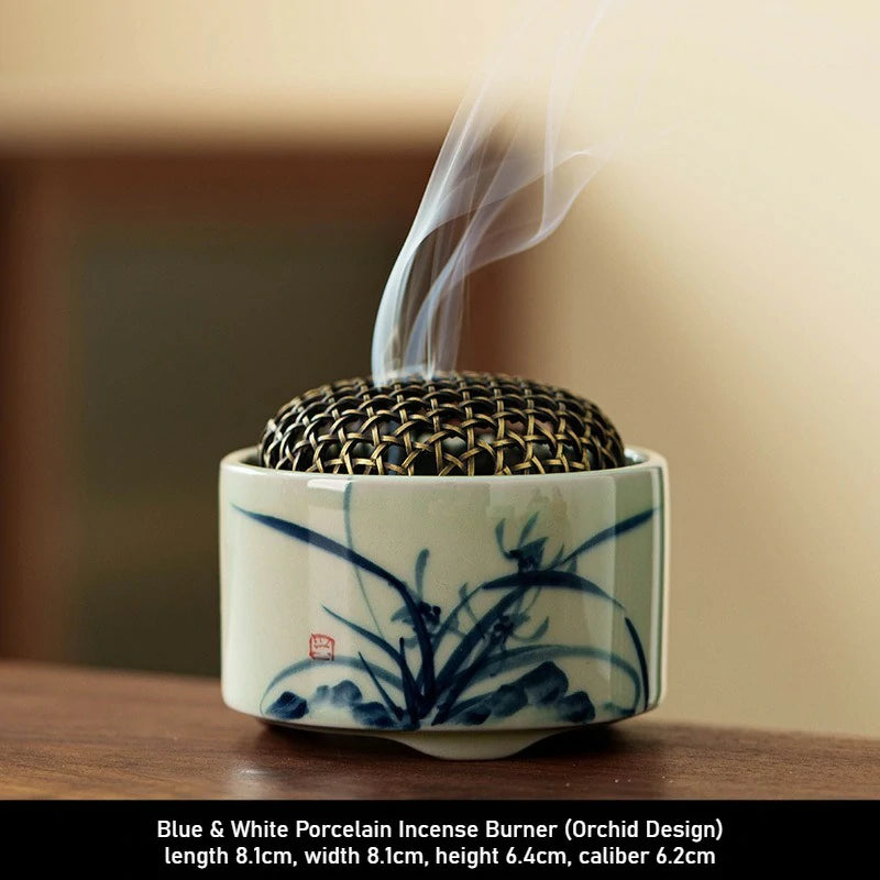 Hand-Painted Blue & White Porcelain Incense Burner | Chinese Landscape Ceramic Censer | Multiple Auspicious Designs | Zenith Censer