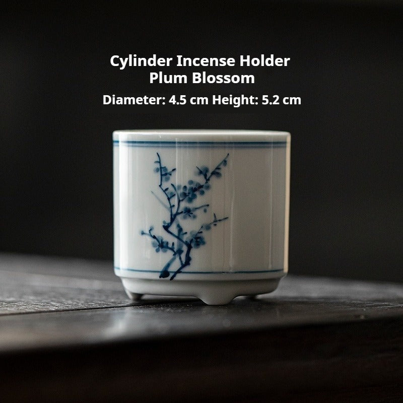Hand-Painted Blue & White ‘Four Gentlemen’ Incense Holder Set | Antique Ceramic Base for Tea & Meditation | Customizable | Zenith Censer