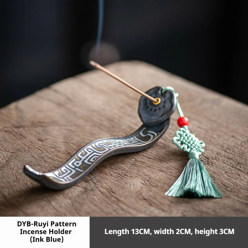Artisan Glazed Ceramic Incense Holder | Ruyi Pattern Stick Incense Burner for Altar, Meditation & Zen | Zenith Censer (Multiple Colors)