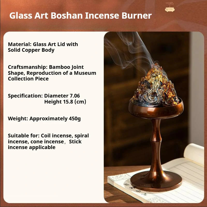 Handmade Copper & Glass Art Boshan Incense Burner | Large Incense Altar for Meditation & Tea Ceremony | Collectible Gift Set by Zenith Censer