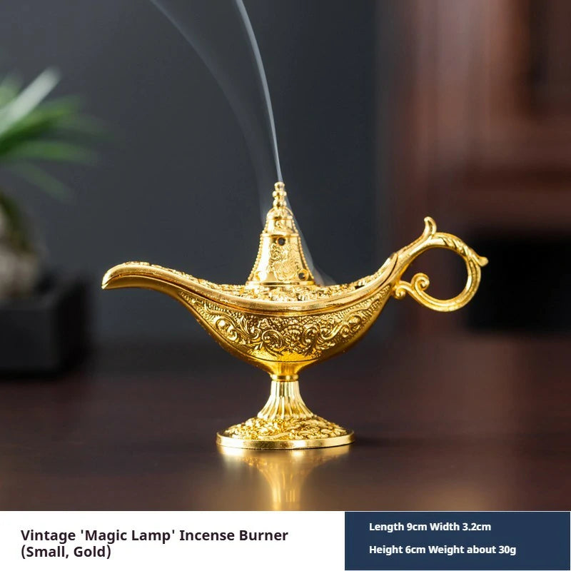 Vintage ‘Magic Lamp’ Incense Burner with Auspicious Clouds | Alloy Altar Censer for Meditation & Prayer | Zenith Censer