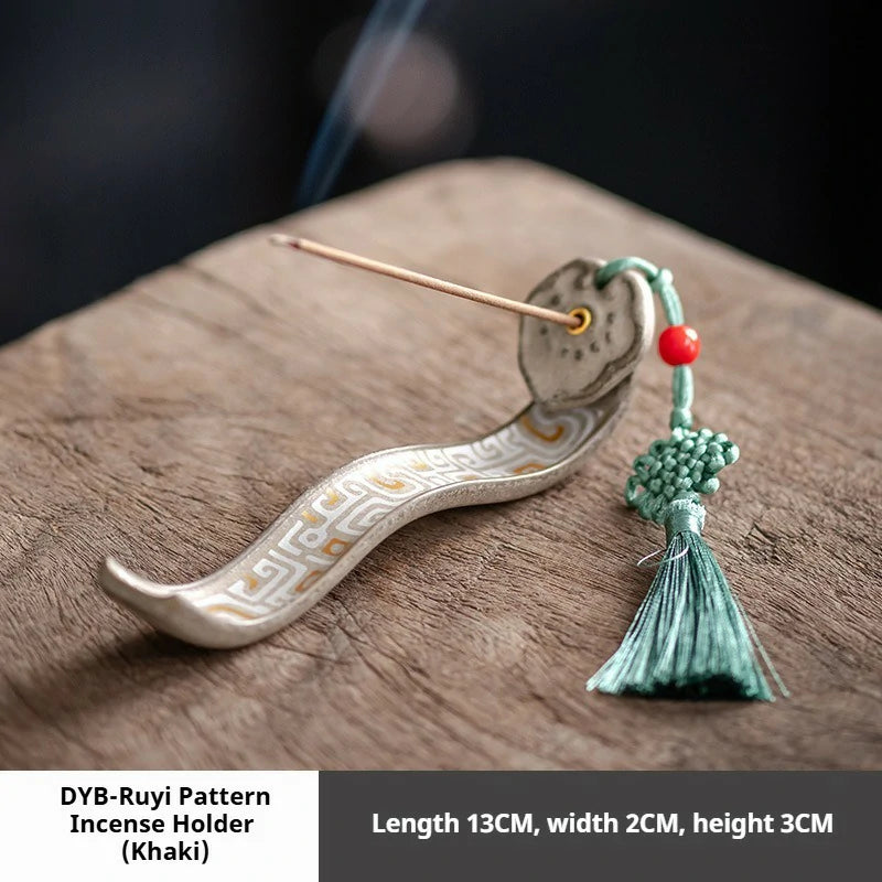 Artisan Glazed Ceramic Incense Holder | Ruyi Pattern Stick Incense Burner for Altar, Meditation & Zen | Zenith Censer (Multiple Colors)