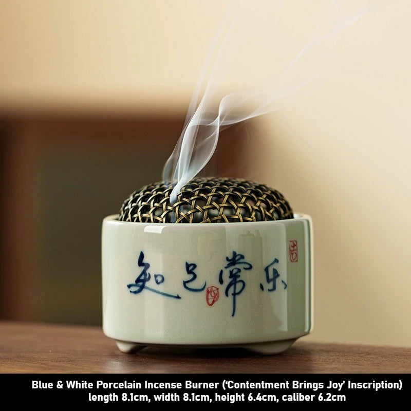 Hand-Painted Blue & White Porcelain Incense Burner | Chinese Landscape Ceramic Censer | Multiple Auspicious Designs | Zenith Censer