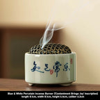 Hand-Painted Blue & White Porcelain Incense Burner | Chinese Landscape Ceramic Censer | Multiple Auspicious Designs | Zenith Censer