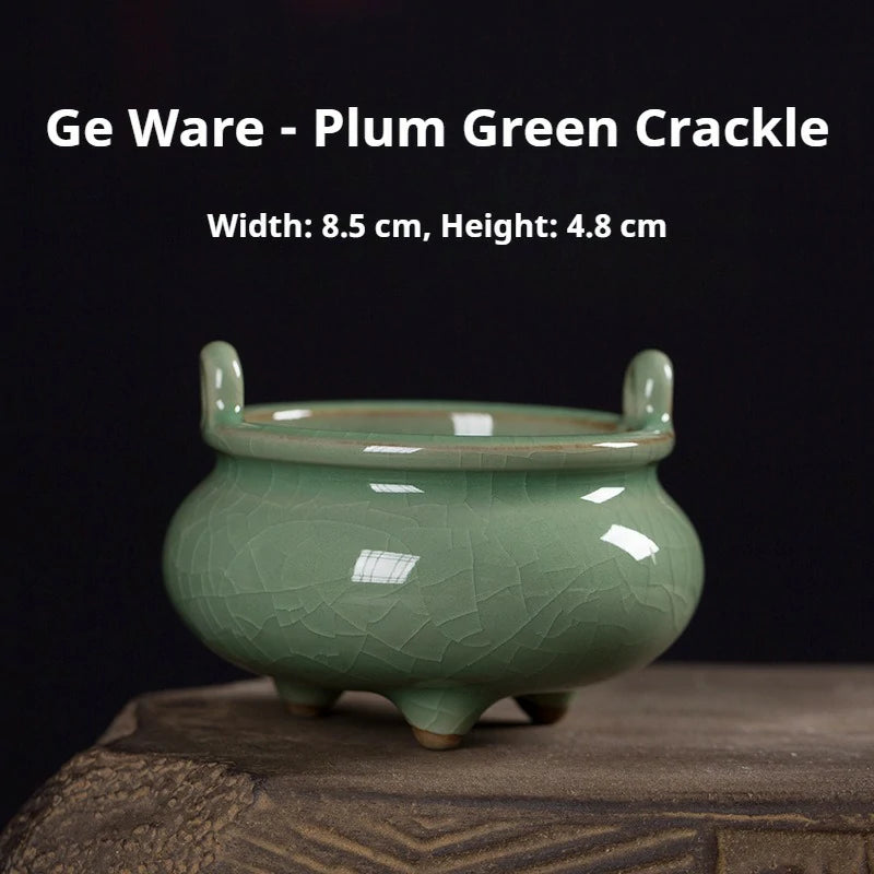 Handmade Longquan Celadon Incense Burner | Ge Ware Crackle Glaze Ceramic | Tea Incense & Altar Tool