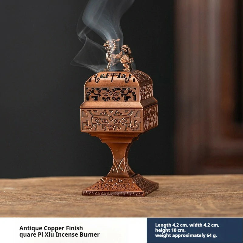 Pi Xiu (Auspicious Beast) Square Incense Burner with Cloud Pattern | Modern Zen Alloy Censer for Home Altar & Meditation | Zenith Censer