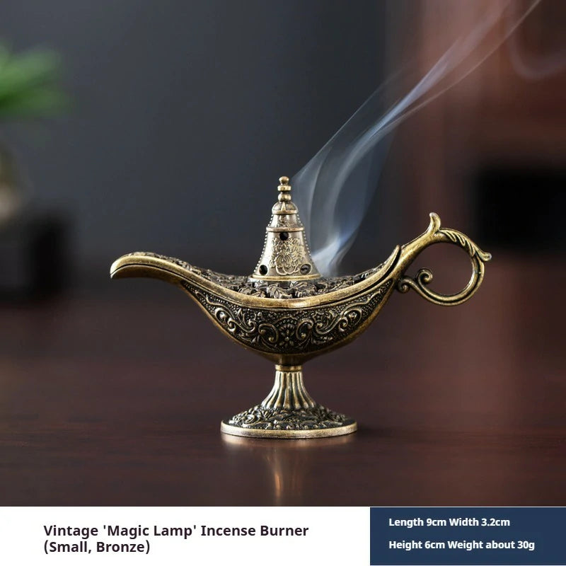 Vintage ‘Magic Lamp’ Incense Burner with Auspicious Clouds | Alloy Altar Censer for Meditation & Prayer | Zenith Censer