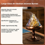 Handmade Copper & Glass Art Boshan Incense Burner | Large Incense Altar for Meditation & Tea Ceremony | Collectible Gift Set by Zenith Censer