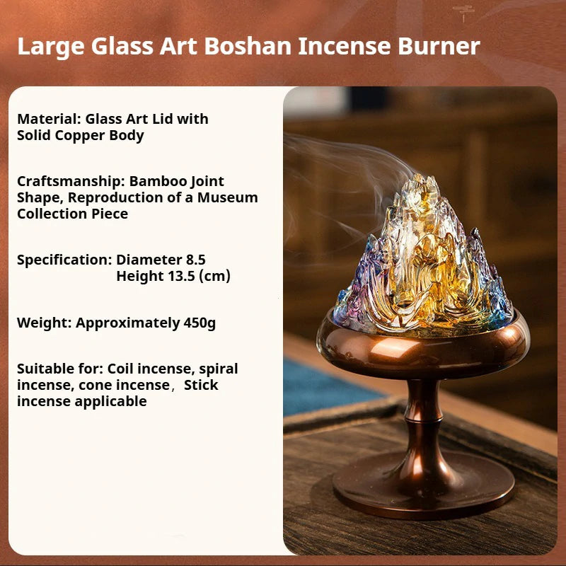 Handmade Copper & Glass Art Boshan Incense Burner | Large Incense Altar for Meditation & Tea Ceremony | Collectible Gift Set by Zenith Censer