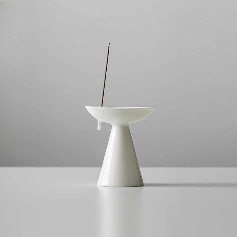 Mutton Fat Jade Ceramic Incense Holder | Wabi-Sabi Style Ash Catcher for Stick Incense | Zenith Censer