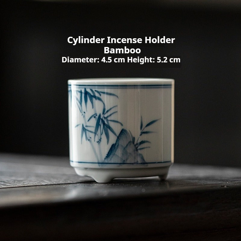 Hand-Painted Blue & White ‘Four Gentlemen’ Incense Holder Set | Antique Ceramic Base for Tea & Meditation | Customizable | Zenith Censer