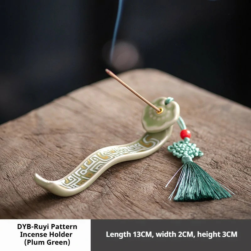 Artisan Glazed Ceramic Incense Holder | Ruyi Pattern Stick Incense Burner for Altar, Meditation & Zen | Zenith Censer (Multiple Colors)