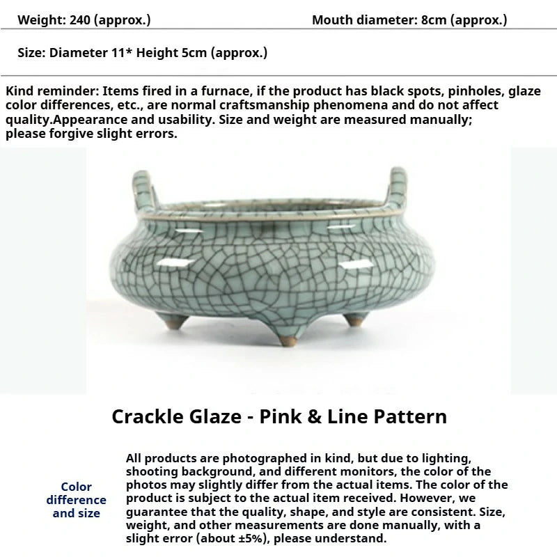 Ceremonial Double-Handled Tripod Censer | Crackle Glaze & Plain Ceramic Altar Incense Burner for Buddha/Meditation | Zenith Censer