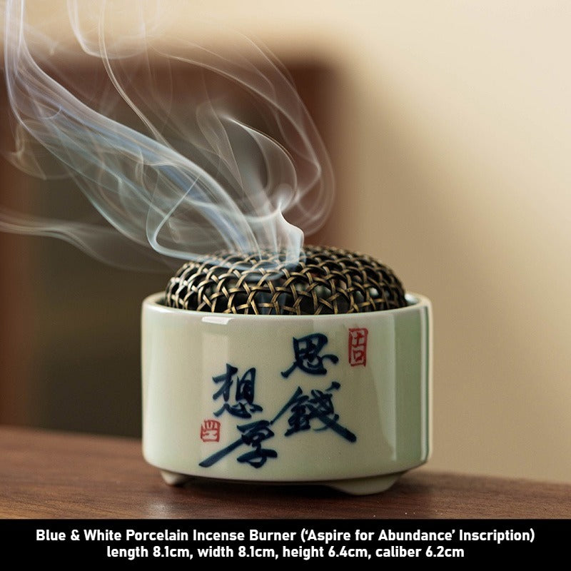 Hand-Painted Blue & White Porcelain Incense Burner | Chinese Landscape Ceramic Censer | Multiple Auspicious Designs | Zenith Censer