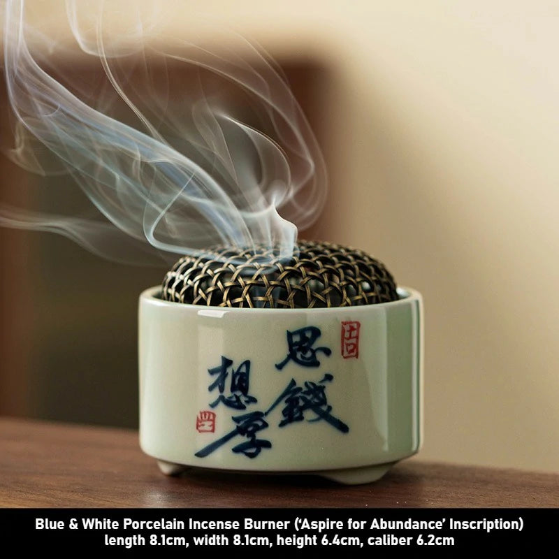 Hand-Painted Blue & White Porcelain Incense Burner | Chinese Landscape Ceramic Censer | Multiple Auspicious Designs | Zenith Censer