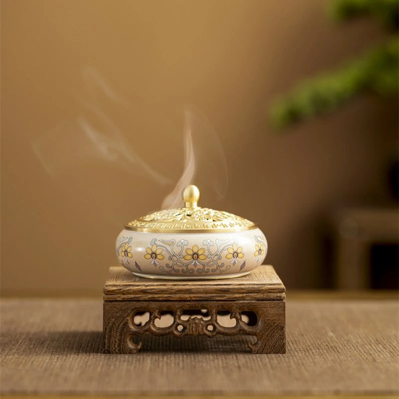 Hand-Painted Brass Incense Burner | Lotus Pattern Censer for Incense Ceremony & Meditation | Zenith Censer