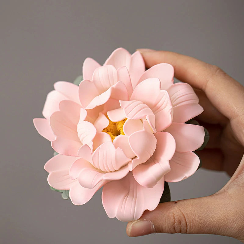 Hand-Sculpted Peony Ceramic Incense Holder | 3D Floral Art Piece for Home & Tea Room | Zenith Censer