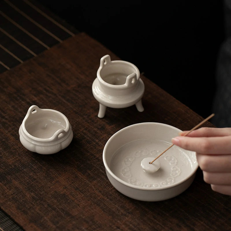 Artisan Ash Glaze Triple-Foot Incense Burner | Small Ceramic Incense Holder for Desk & Altar | Zenith Censer