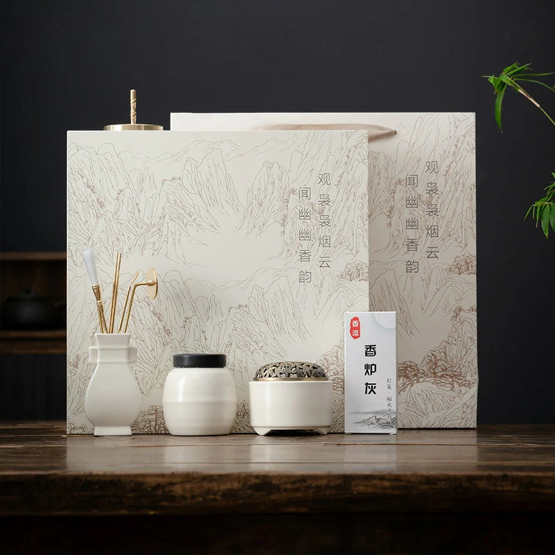 White Porcelain Incense Seal Starter Kit | Complete Ceremony Set with Tools & Burner | Ritual Gift Box | Zenith Censer