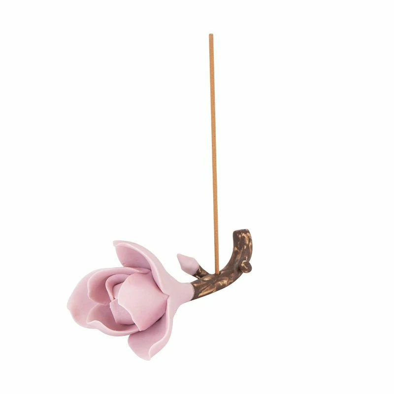 Hand-Sculpted Magnolia & Plum Blossom Ceramic Incense Holders | Classical Floral Desk Sculptures | Zenith Censer
