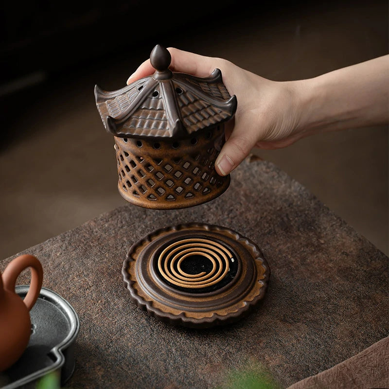 Handmade Ceramic Pagoda Incense Burner | Mini “Snow Pagoda” for Sticks & Cones | Desktop Zen Altar | Zenith Censer