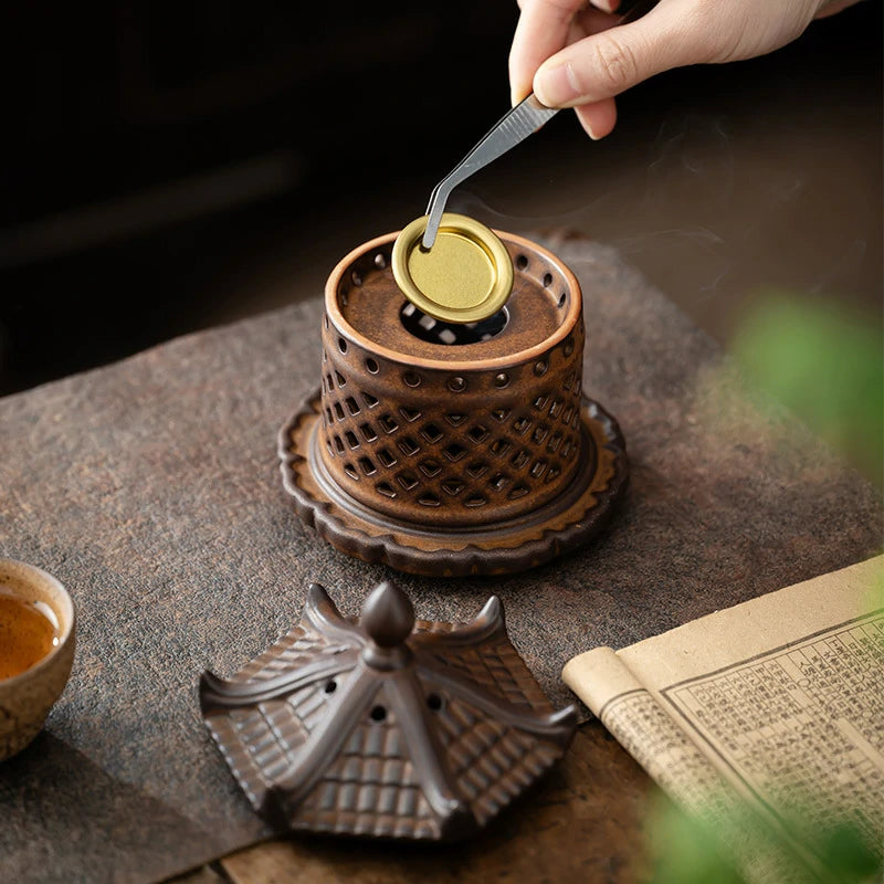 Handmade Ceramic Pagoda Incense Burner | Mini “Snow Pagoda” for Sticks & Cones | Desktop Zen Altar | Zenith Censer