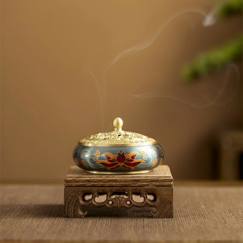 Hand-Painted Brass Incense Burner | Lotus Pattern Censer for Incense Ceremony & Meditation | Zenith Censer