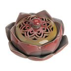 Zenith Censer Lotus Painted Pottery Incense Burner - Handmade Vintage Ceramic Incenser for Religious & Meditation Use