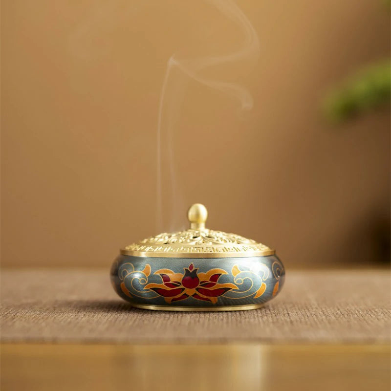Hand-Painted Brass Incense Burner | Lotus Pattern Censer for Incense Ceremony & Meditation | Zenith Censer