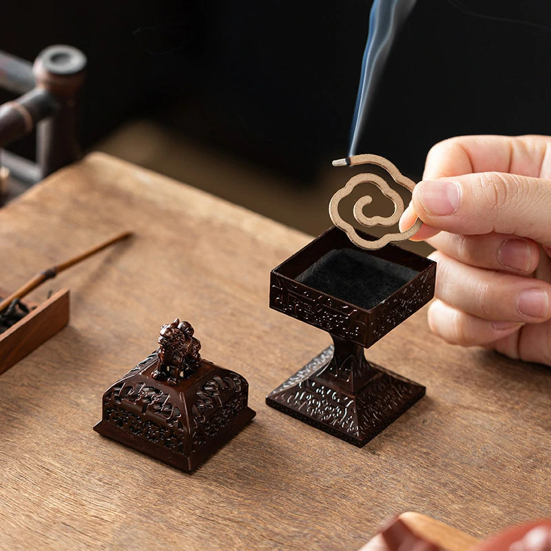 Pi Xiu (Auspicious Beast) Square Incense Burner with Cloud Pattern | Modern Zen Alloy Censer for Home Altar & Meditation | Zenith Censer