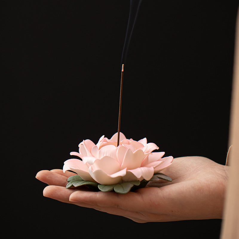 Hand-Sculpted Peony Ceramic Incense Holder | 3D Floral Art Piece for Home & Tea Room | Zenith Censer