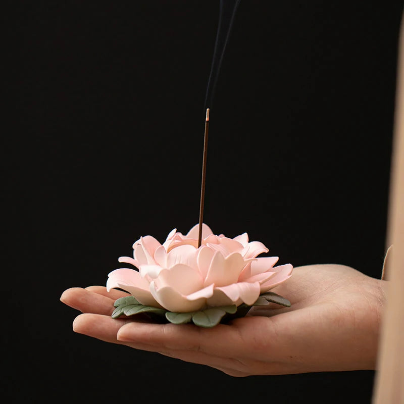 Hand-Sculpted Peony Ceramic Incense Holder | 3D Floral Art Piece for Home & Tea Room | Zenith Censer